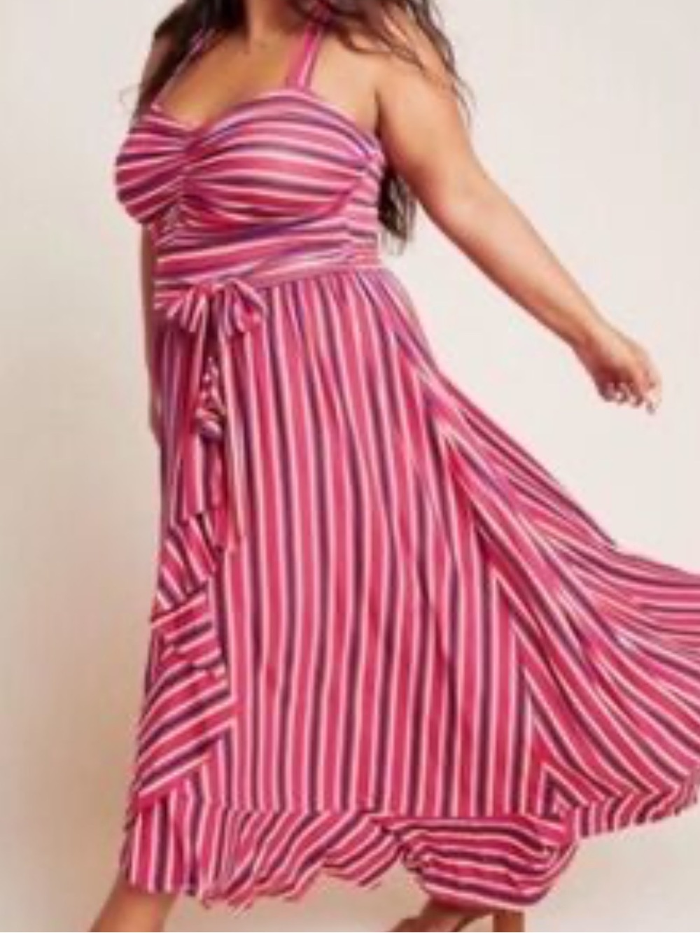 Anthropologie MAEVE Gabriela Pink Striped Ruffled Maxi Dress